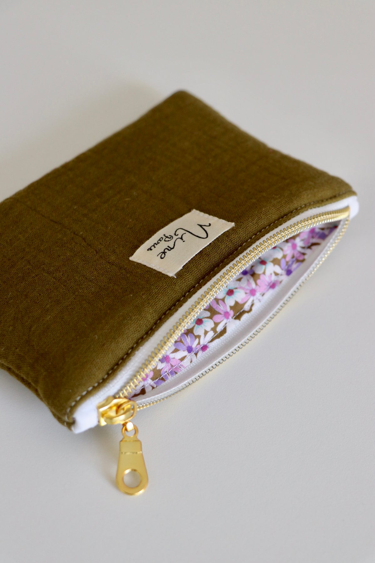Porte-monnaie gaze de coton kaki