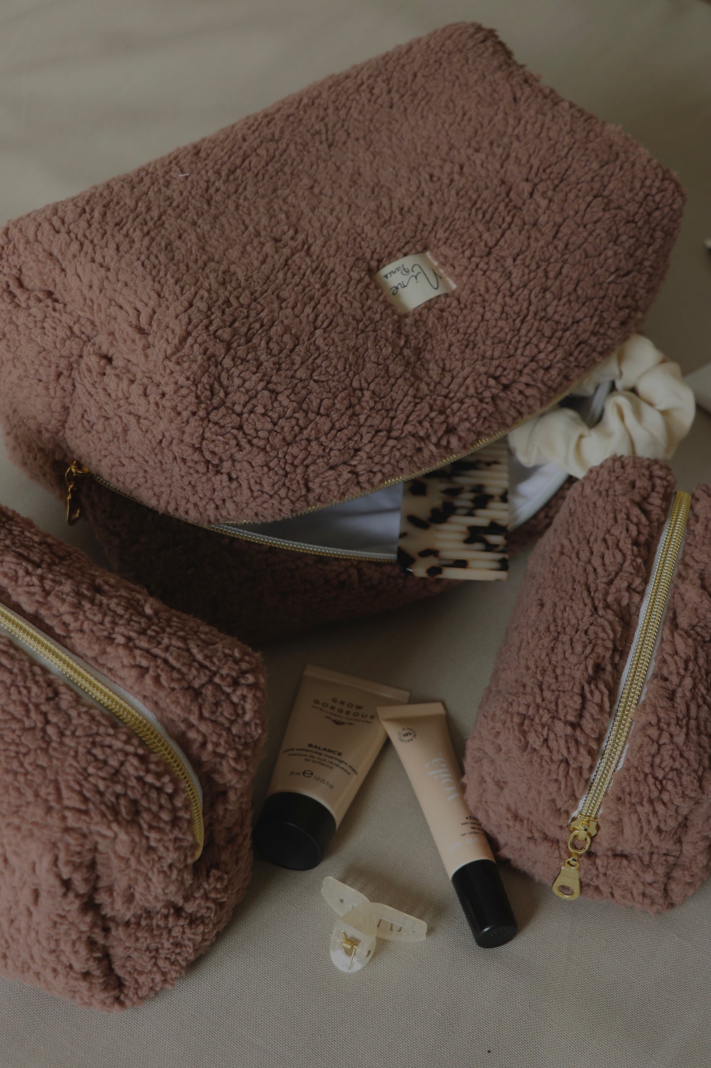 Trousse tissu sherpa – Trousse de toilette douce