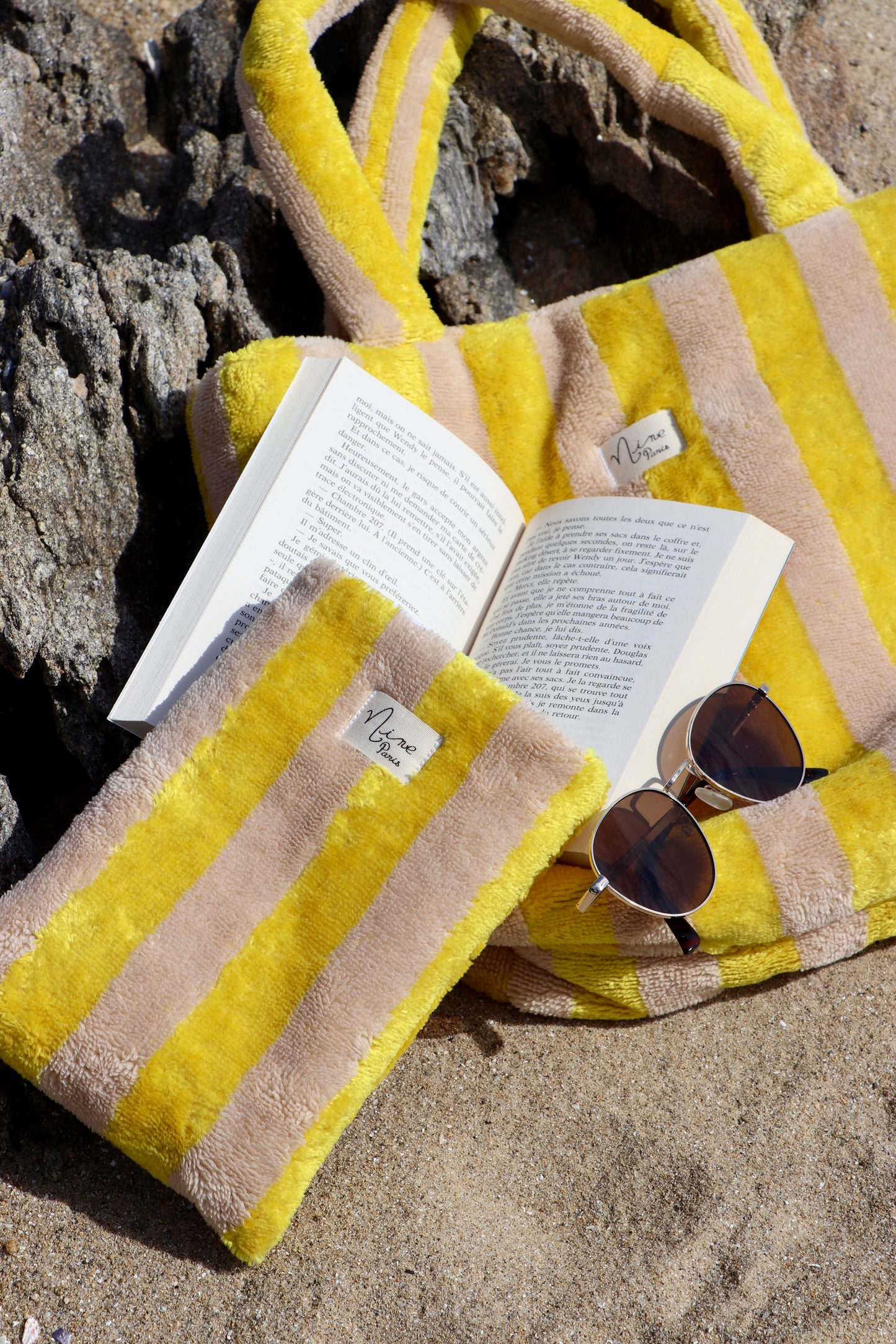 Housse de livre de poche en éponge bambou jaune/beige