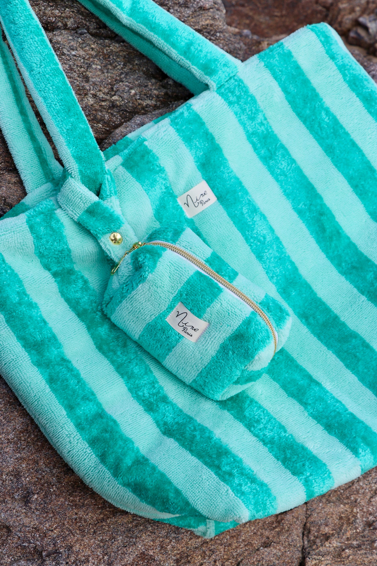 Sac cabas rayé en éponge de bambou vert
