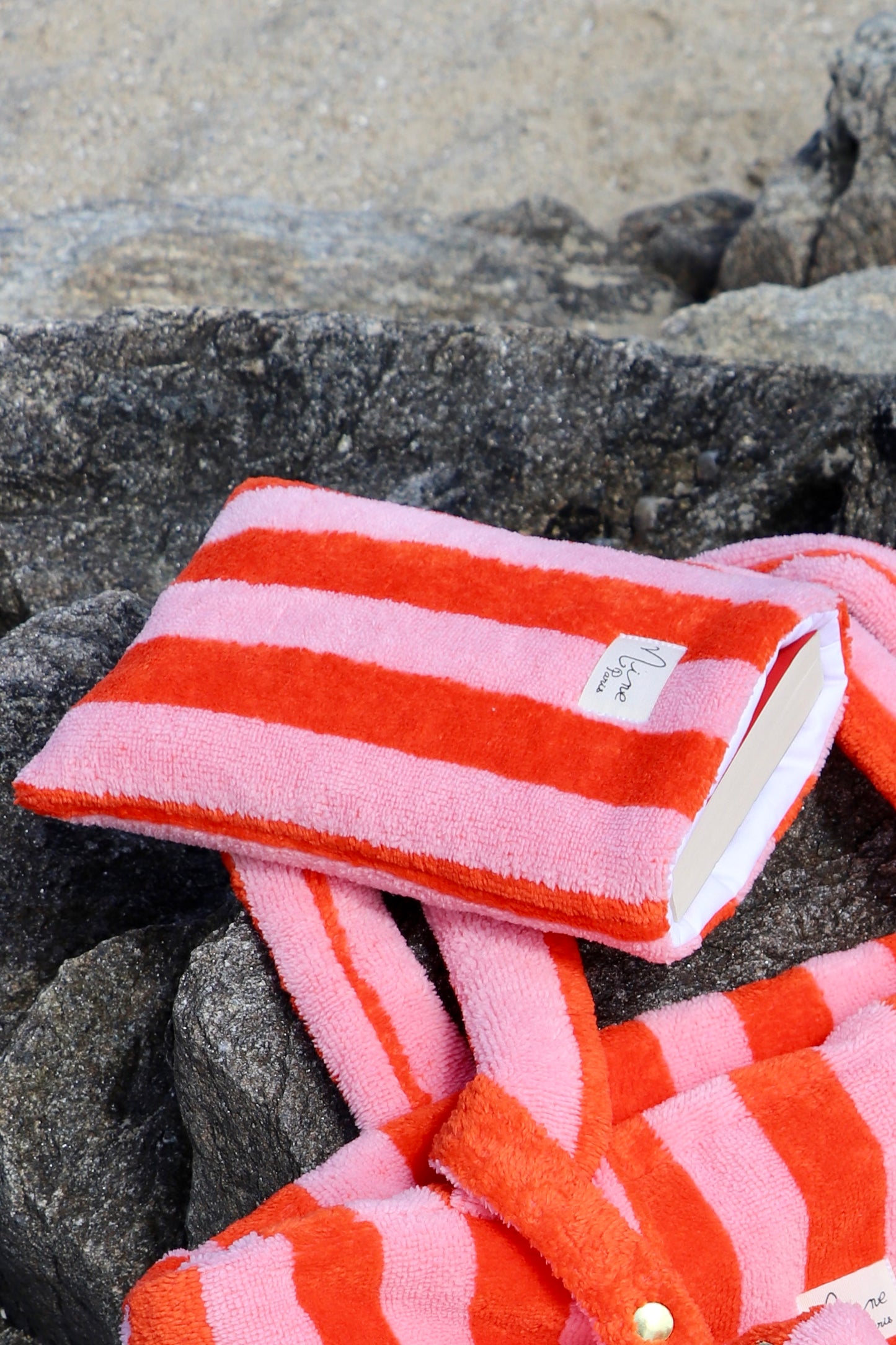Housse de livre de poche en éponge bambou rose/ rouge orangé