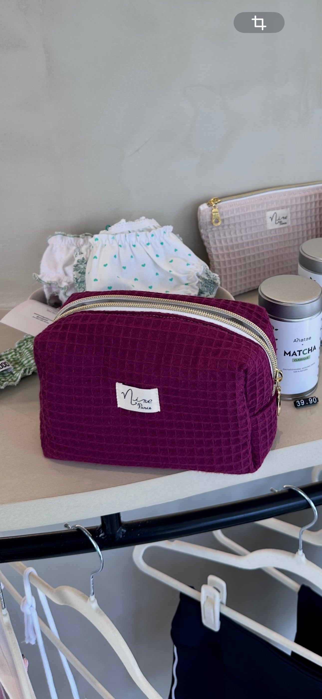 Petite trousse nid d’abeille prune zip doré