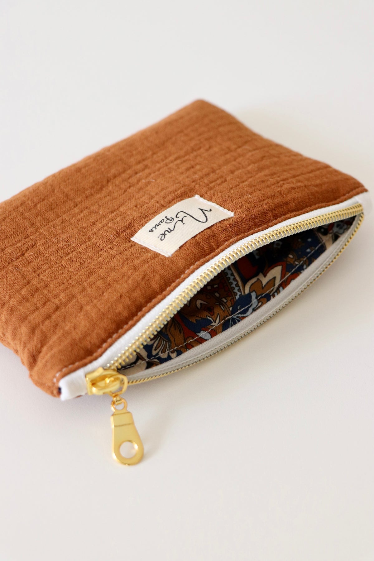 Porte-monnaie gaze de coton marron