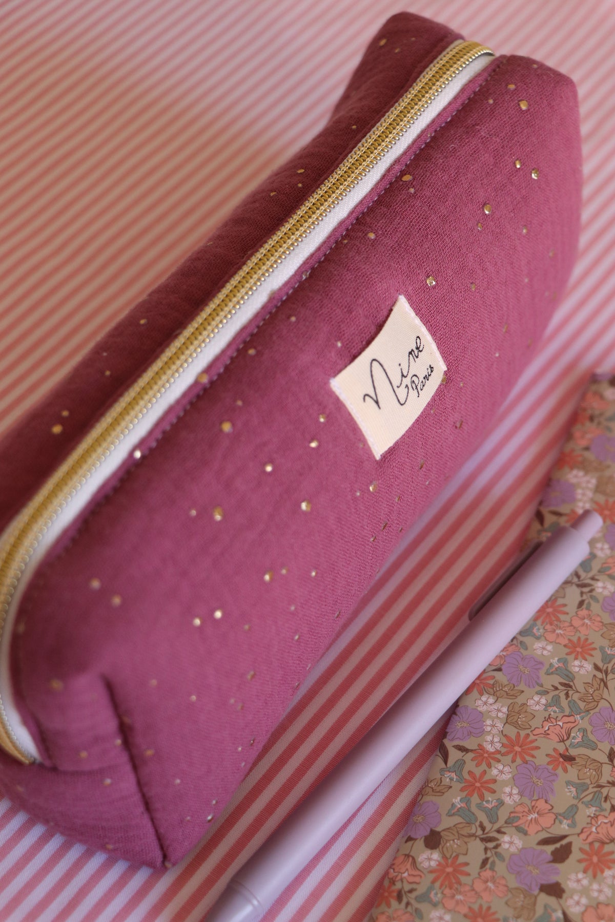 Trousse scolaire - Gaze de coton à Pois doré