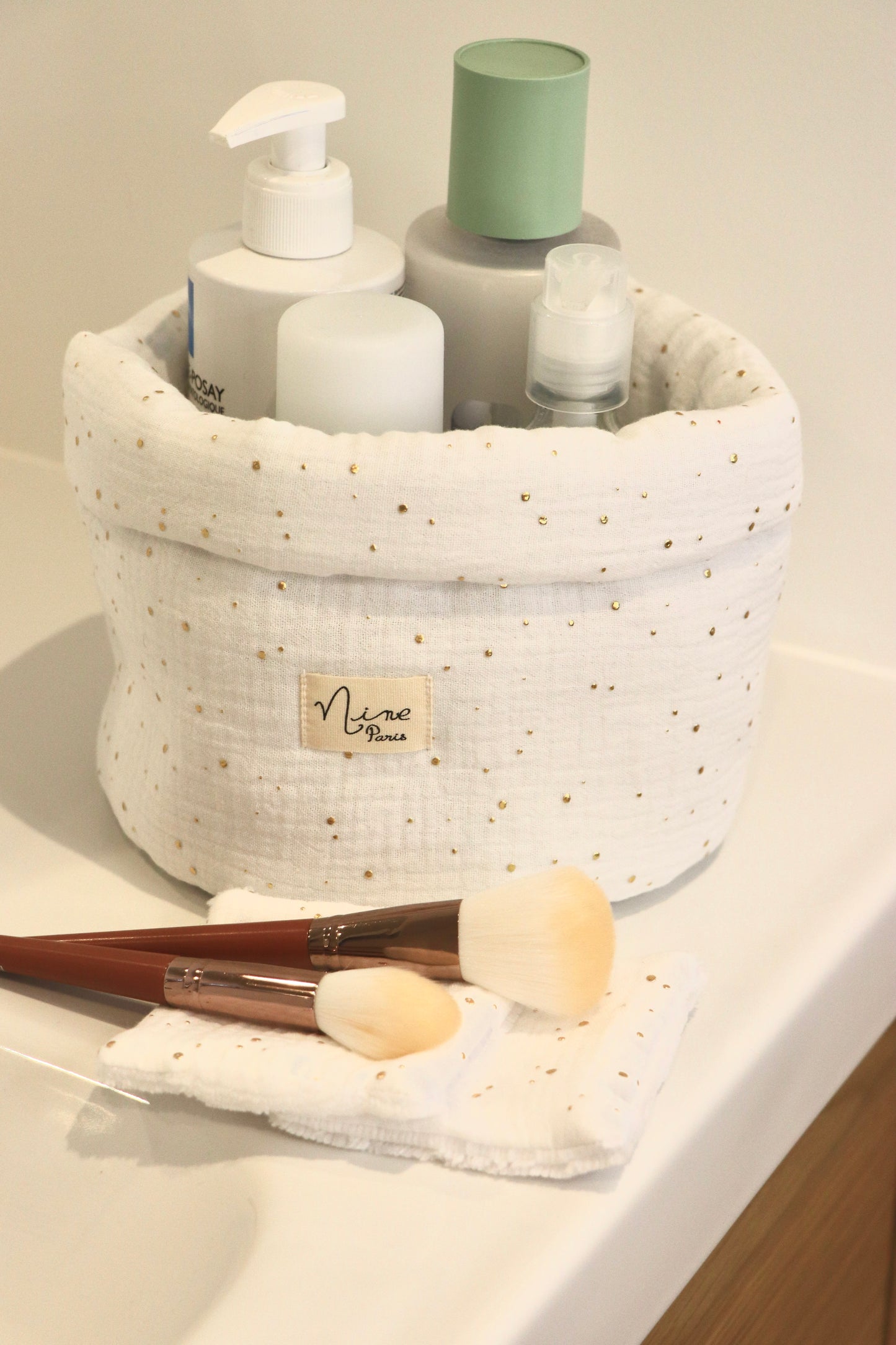 Panier de rangement - Gaze de coton à Pois Doré