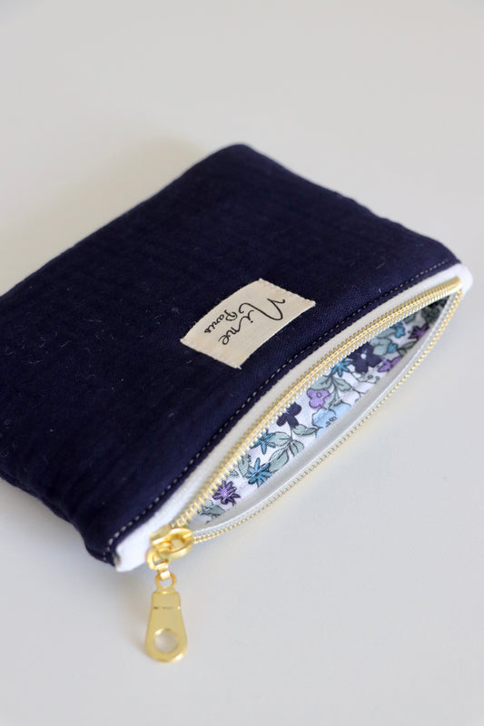 Porte-monnaie gaze de coton bleu marine