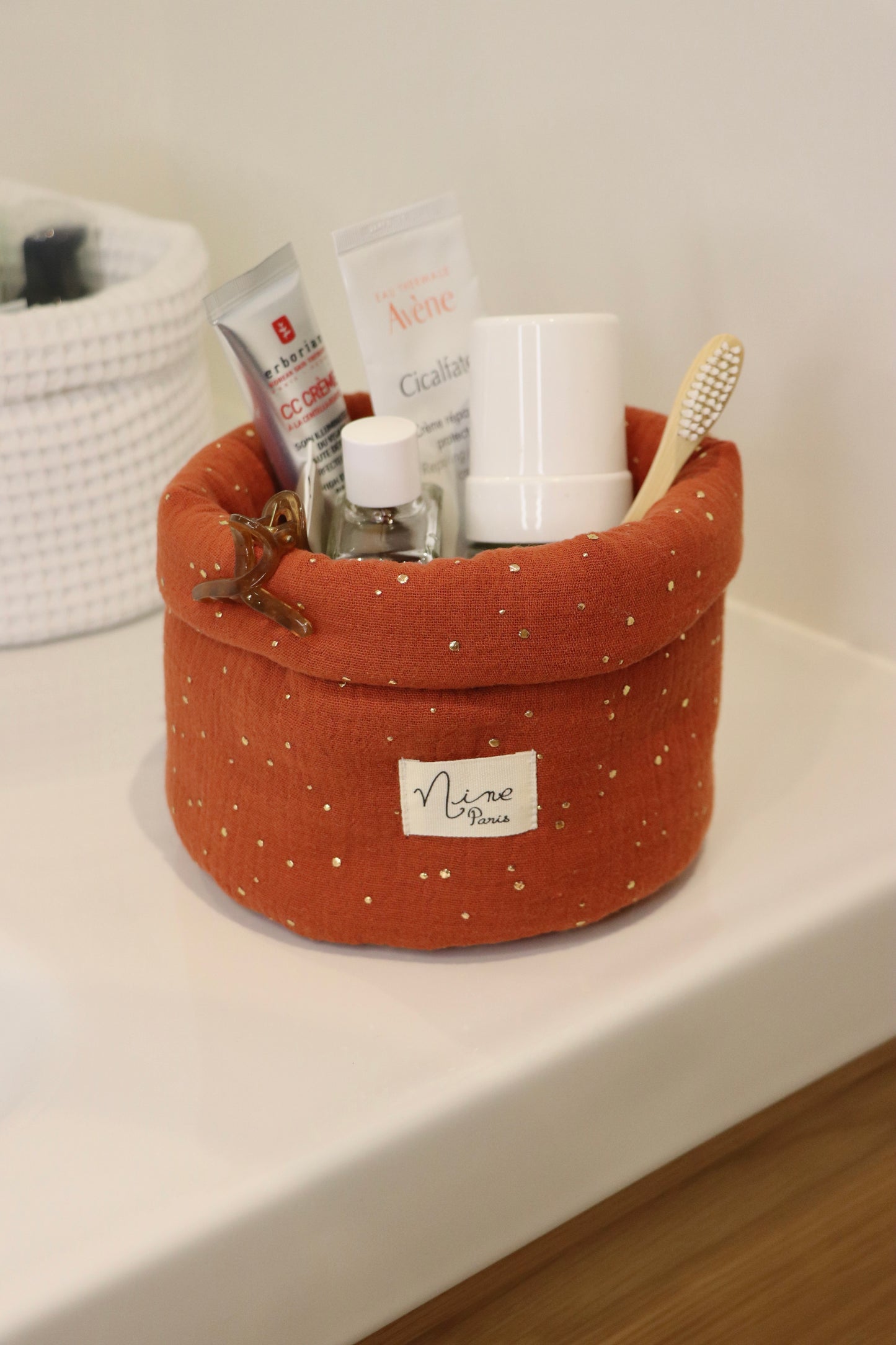 Panier de rangement - Gaze de coton à Pois Doré