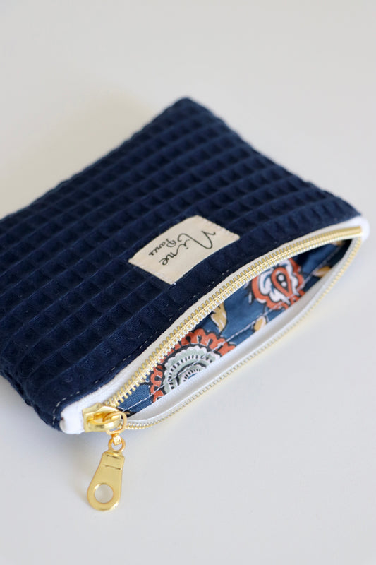 Porte-monnaie nid d’abeille bleu marine