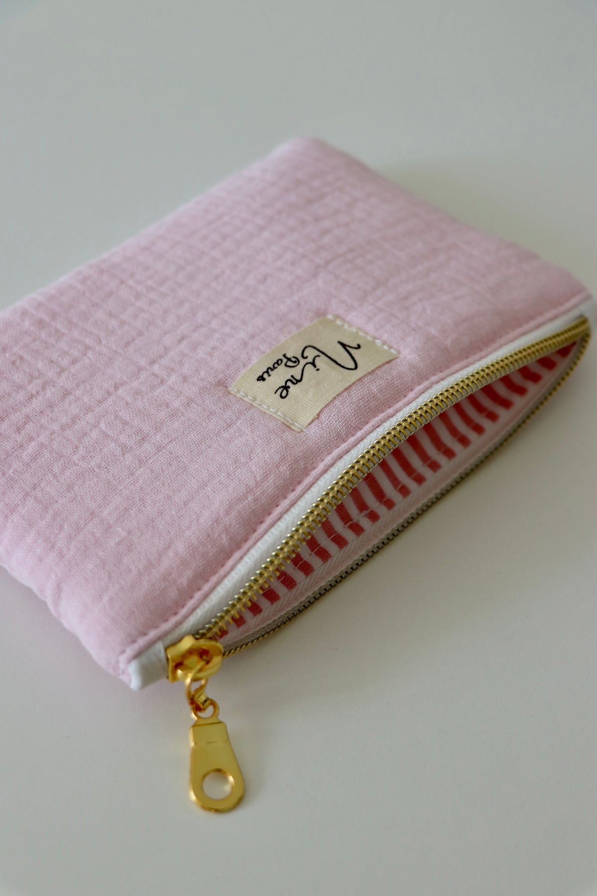 Porte-monnaie gaze de coton rose pale