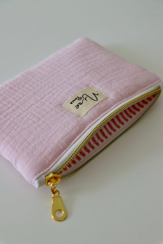 Porte-monnaie gaze de coton rose pale