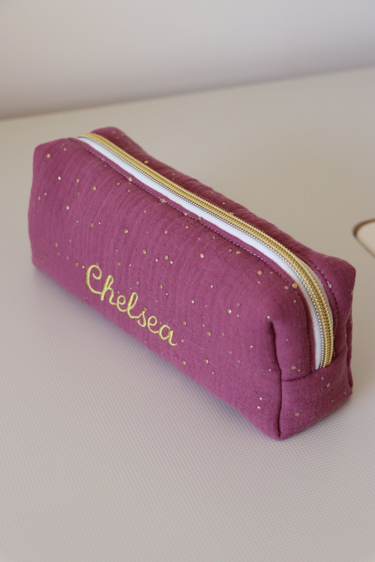 Trousse scolaire - Gaze de coton à Pois doré