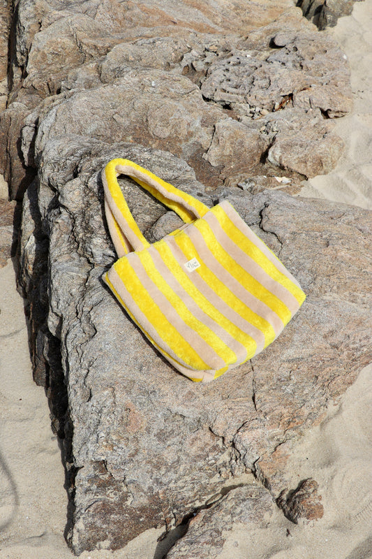 Sac à main rayé en éponge de bambou jaune/beige