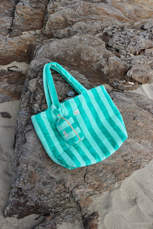 Sac cabas rayé en éponge de bambou vert